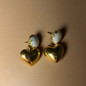 Rachel Comey Gold and White Heart Earrings